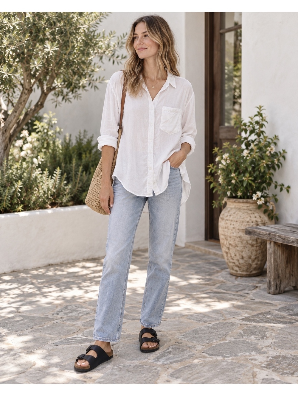 H&M White Long Sleeve Button-Up Shirt, Size US 6
